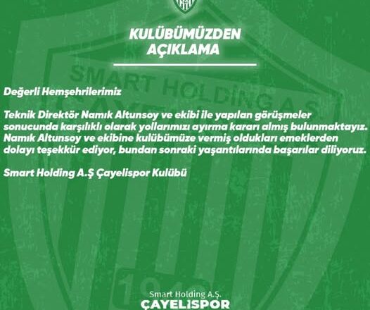  ÇAYELİSPOR HOCASI İLE  YOLLARINI  AYRIDI…..